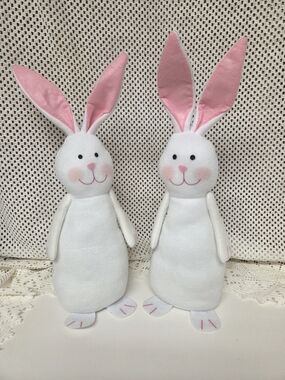 Plush White & Pink Bunny Pair - Soft Easter Decor